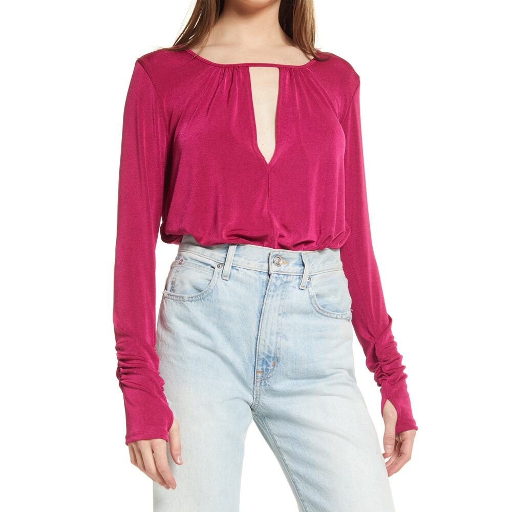 Free People Intimately Kaya Long Sleeve Bodysuit Rose Hypnotic Womens Size Small
